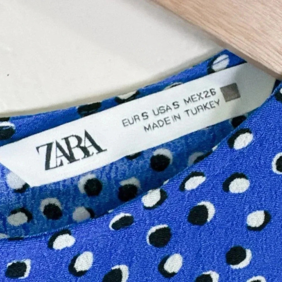 Zara Polka Dot Midi Long Sleeve Blue Tier  Dress - Picture 8 of 13
